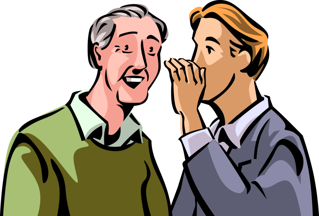 Vector Illustration of Retired Elderly Senior Citizen Listens to Secret Whisper from Son