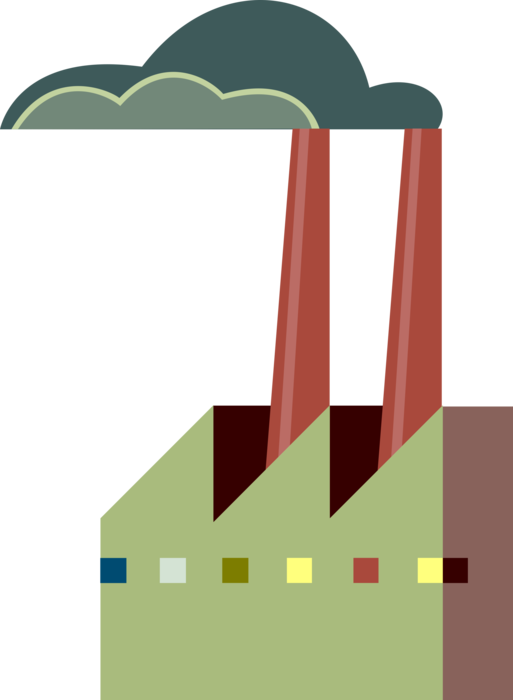Vector Illustration of Industrial Manufacturing Production Factory with Smokestacks