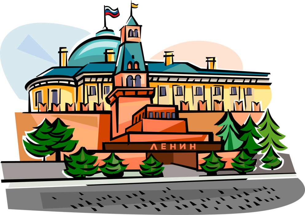 Vector Illustration of Mausoleum Tomb to Lenin Under the Kremlin, Moscow, Russia 