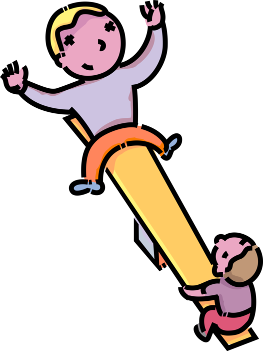 Vector Illustration of Primary or Elementary School Student Boys Play on Playground Teeter Totter
