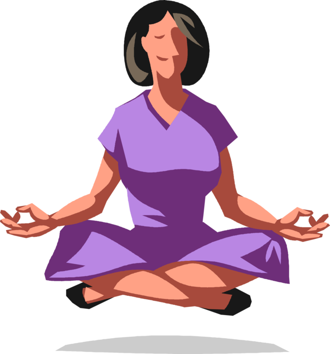 Vector Illustration of Businesswoman Seeks Spiritual Enlightenment While Meditating at Work