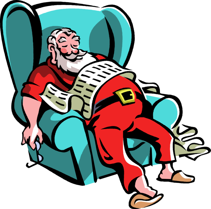 Vector Illustration of Santa Claus Takes Break Resting in Chair After Reading Christmas Wish List