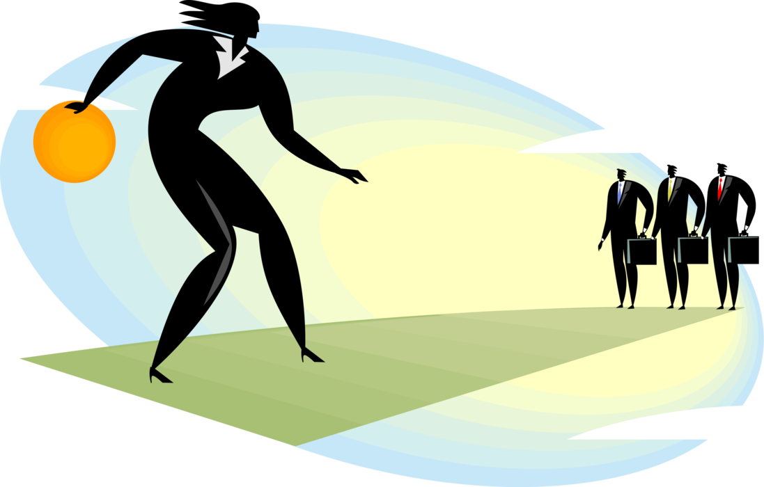 Vector Illustration of Businesswoman Competitor with Bowling Ball About to Bowl Down Competition