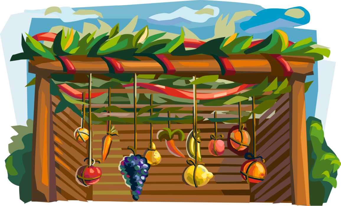 Vector Illustration of Sukkah with Decorations for the Jewish Hebrew Sukkot Holiday