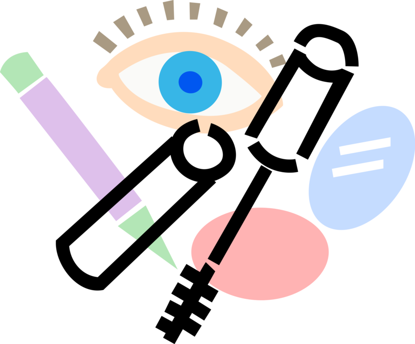 Vector Illustration of Beauty and Cosmetics Eye Makeup with Eyeliner, Compact, & Mascara