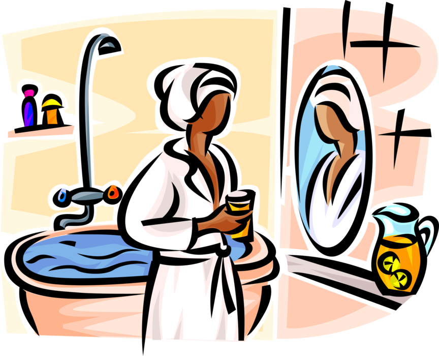 Vector Illustration of Bathroom Bather in Bathrobe Dressing Gown After Bath or Shower