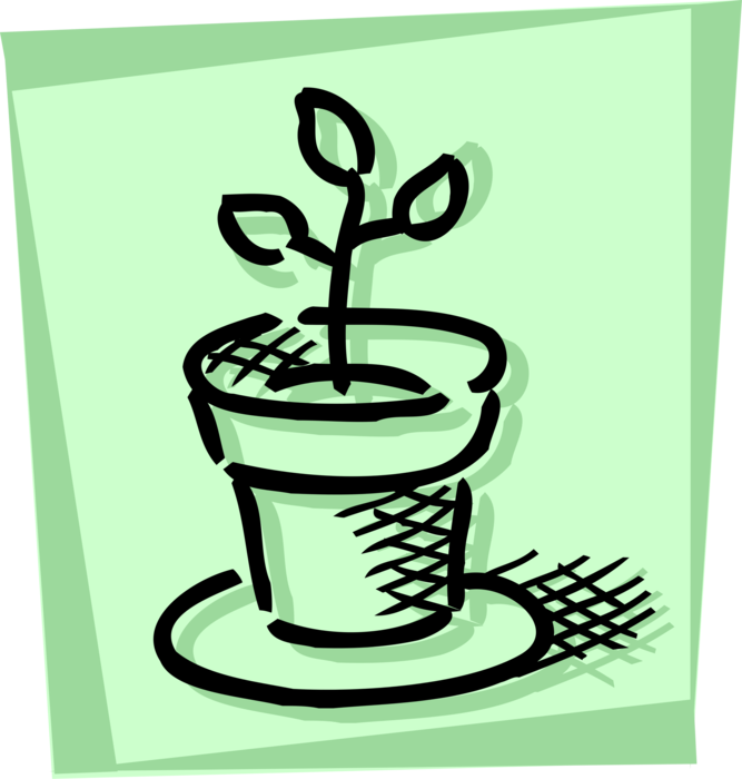 Vector Illustration of Potted Houseplant Sprout Grows in Clay Flower Pot