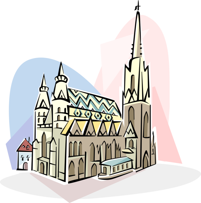 Vector Illustration of St. Stephen's Cathedral, Stephansdom, Roman Catholic Archdiocese of Vienna, Austria