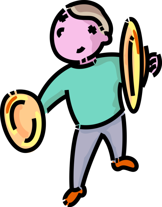 Vector Illustration of Primary or Elementary School Student Boy Plays Cymbals Musical Instrument in Band