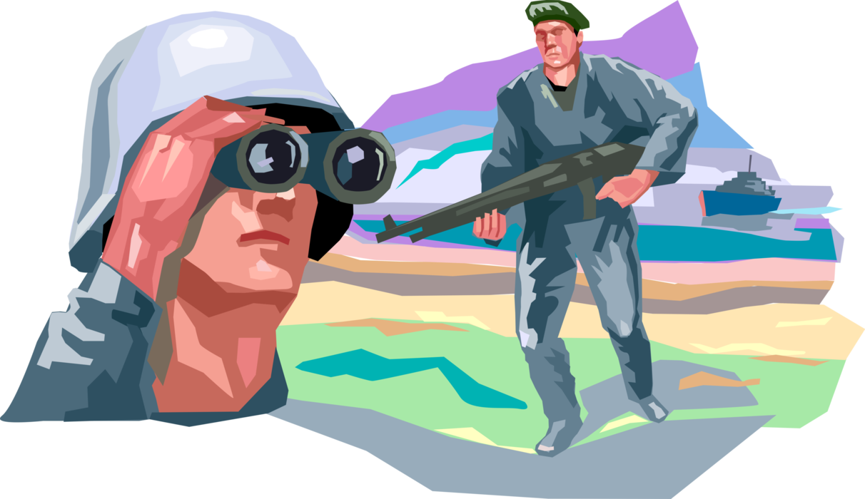 Vector Illustration of Military Combat Marines in Fight in Conflict Zones