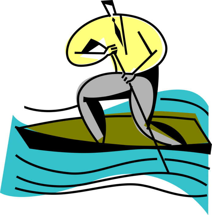 Vector Illustration of Businessman in Rowboat Watercraft Vessel Boat with Oar Paddle