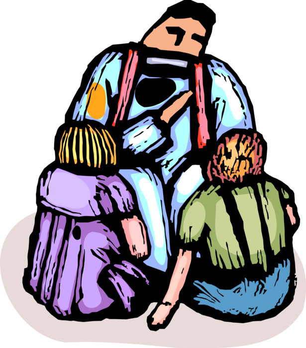 Vector Illustration of Christian Minister Priest Preaching Religion Sunday School to Children of Congregation