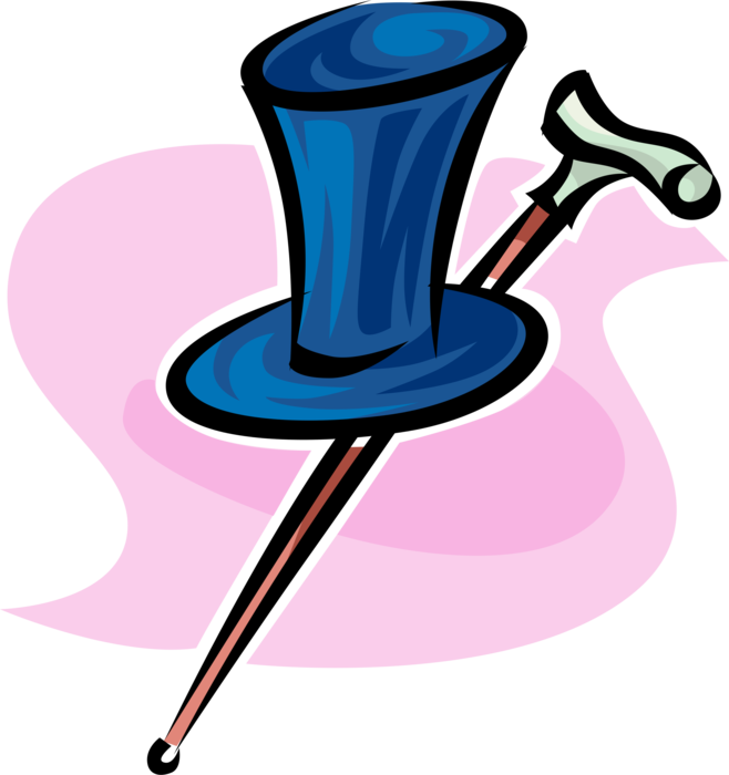 Vector Illustration of Formal Wear Top Hat Head Covering and Walking Cane