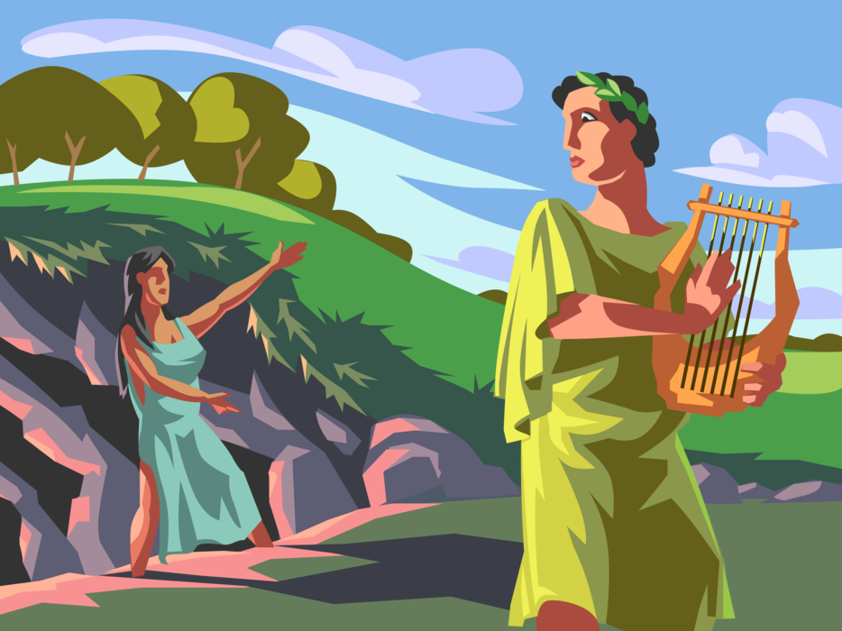 Vector Illustration of Greek Mythology Orpheus, Legendary Musician, Poet, and Prophet Plays Lyre
