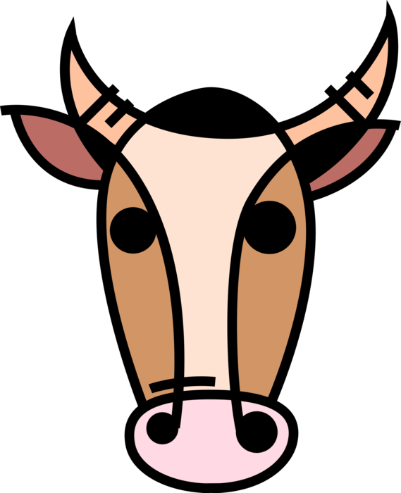 Vector Illustration of Farm Livestock Cattle Bull Head with Horns