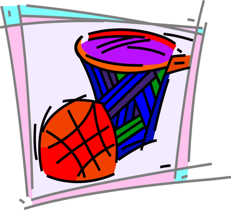 Vector Illustration of Sport of Basketball Ball and Hoop Net