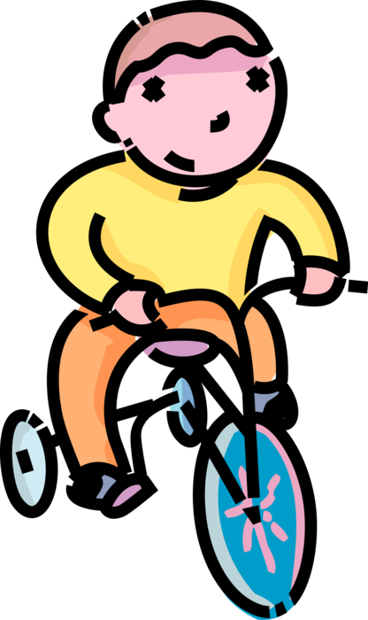Vector Illustration of Primary or Elementary School Student Boy Rides Tricycle Bike