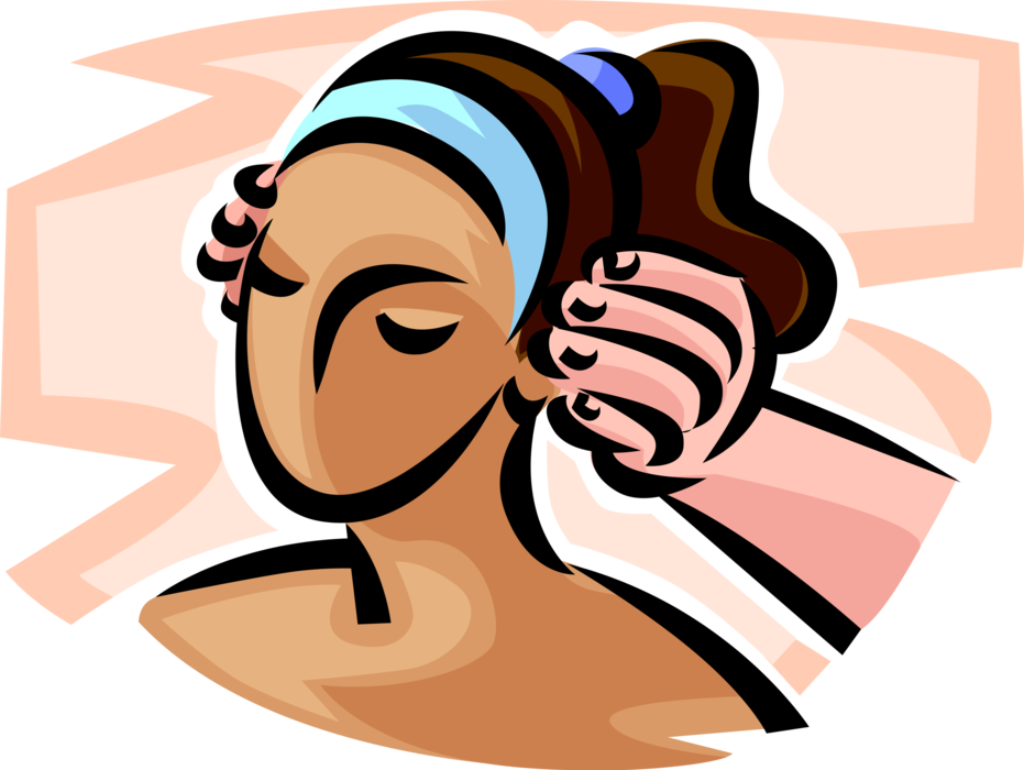 Vector Illustration of Massage Therapist Masseuse Promotes Relaxation and Well-Being with Facial Head Massage
