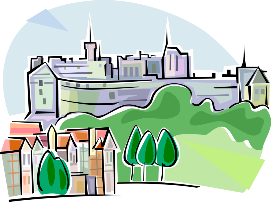 Vector Illustration of Edinburgh Castle Historic Fortress, Edinburgh, Scotland, United Kingdom 