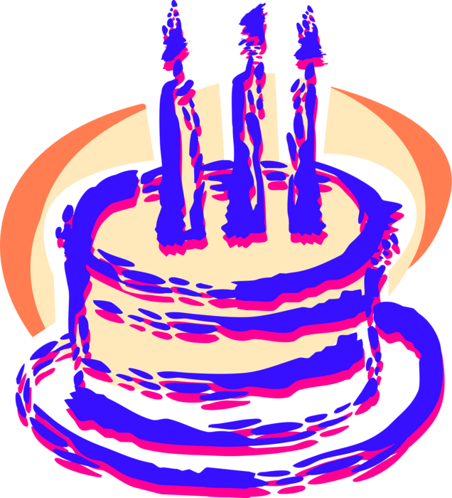 Vector Illustration of Sweet Dessert Birthday Cake with Lit Candles