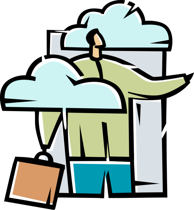 Vector Illustration of Businessman with Head in Clouds Pays Too Much Attention to Own Ideas Ignoring Input from Others