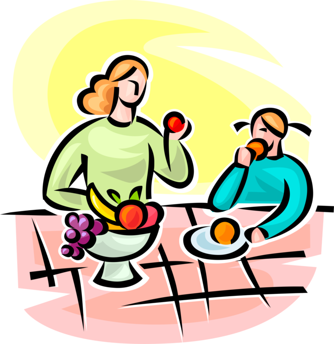 Vector Illustration of Healthy Diet Includes Eating Fresh Fruit