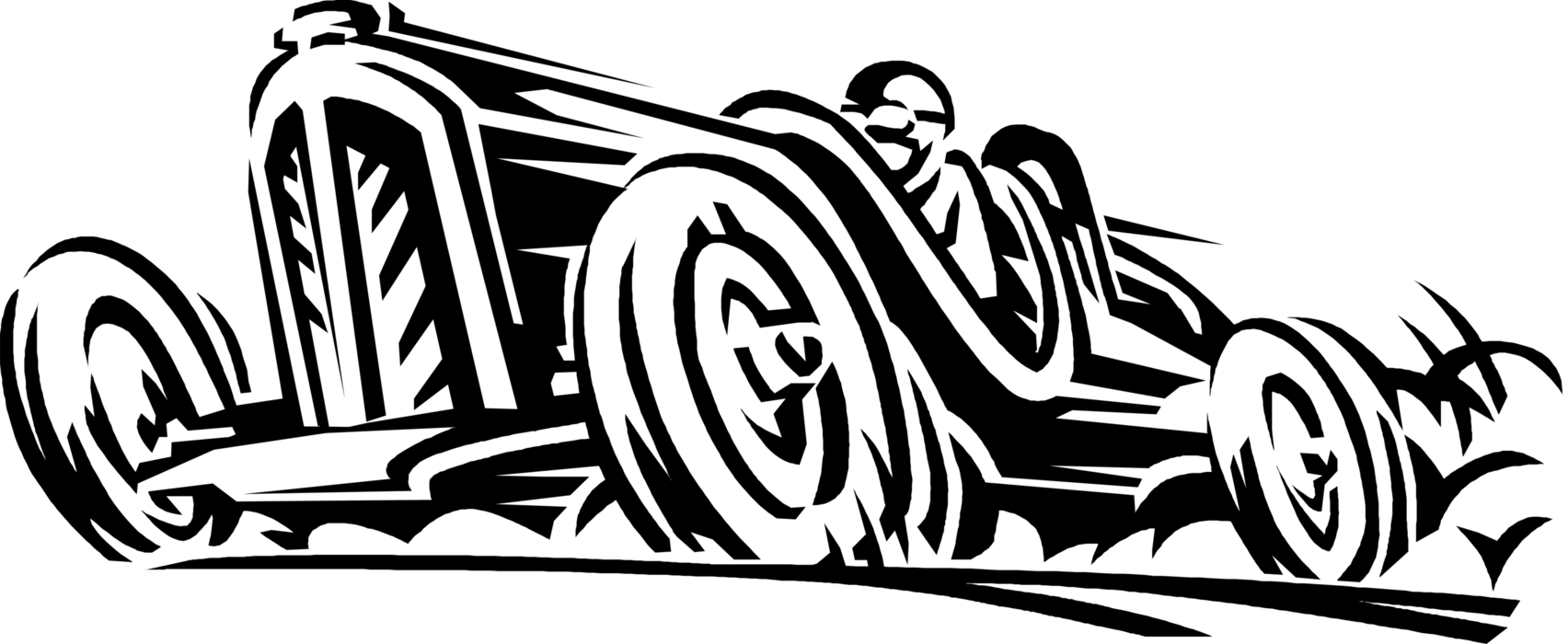 Vector Illustration of Vintage Antique Automobile Motor Vehicle Car Racing on Race Track