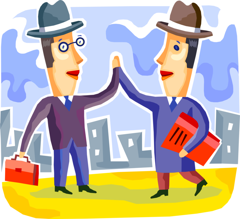 Vector Illustration of Business Account Executives Greet with High Five Hand Gesture as Greeting, Congratulations, or Celebration