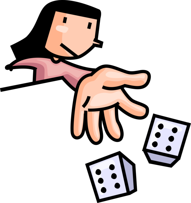 Vector Illustration of Gambler Takes Chance Rolling Dice in Casino Gambling Games of Chance
