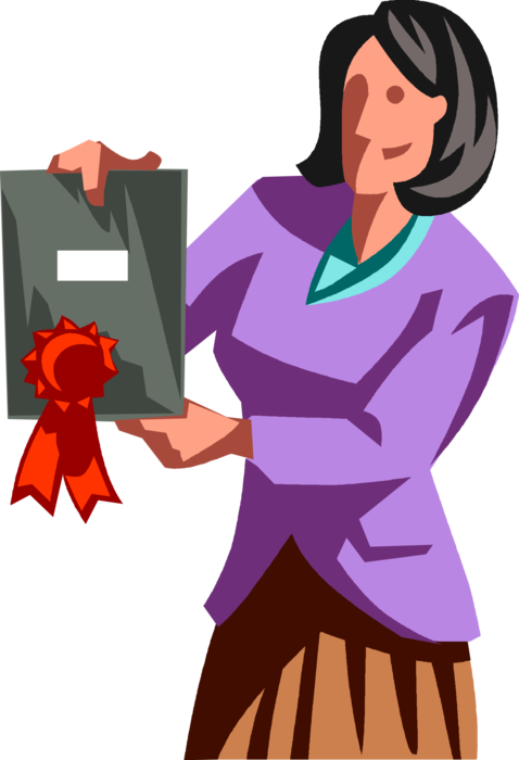Vector Illustration of Businesswoman Receives Award for Outstanding Achievement at Work