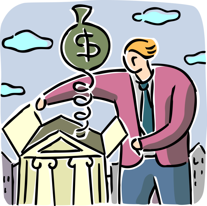 Vector Illustration of Businessman Pursues Bank Financial Cash Money Business Loan