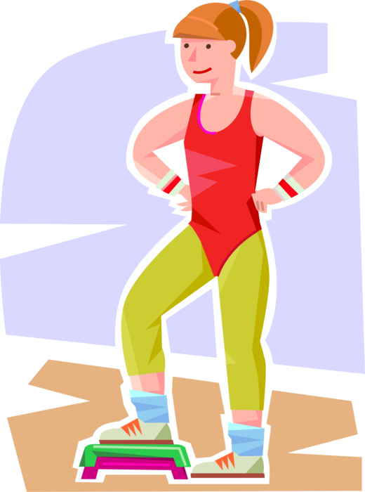 Vector Illustration of Primary or Elementary School Student Girl Does Aerobics Exercise and Physical Fitness Workout