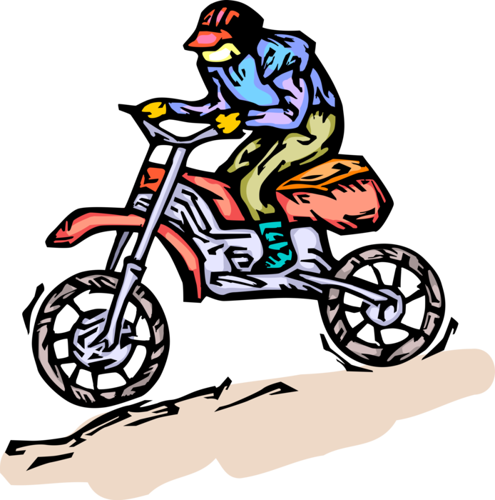Vector Illustration of Motocross Off-Road Competitive Racing Motorcyclist Rides Motorcycle