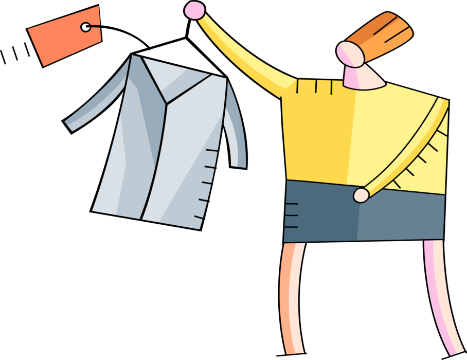Vector Illustration of Consumer Shopper Purchases Retail Garment Clothing During Shopping Trip