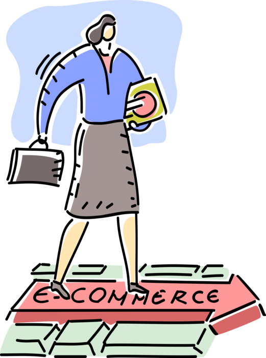 Vector Illustration of Businesswoman Capitalizes on Ecommerce Internet Online Purchase Transactions