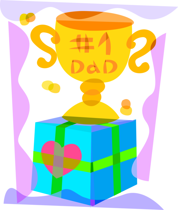 Vector Illustration of Father's Day Number One Dad Award Trophy and Gift Wrapped Present