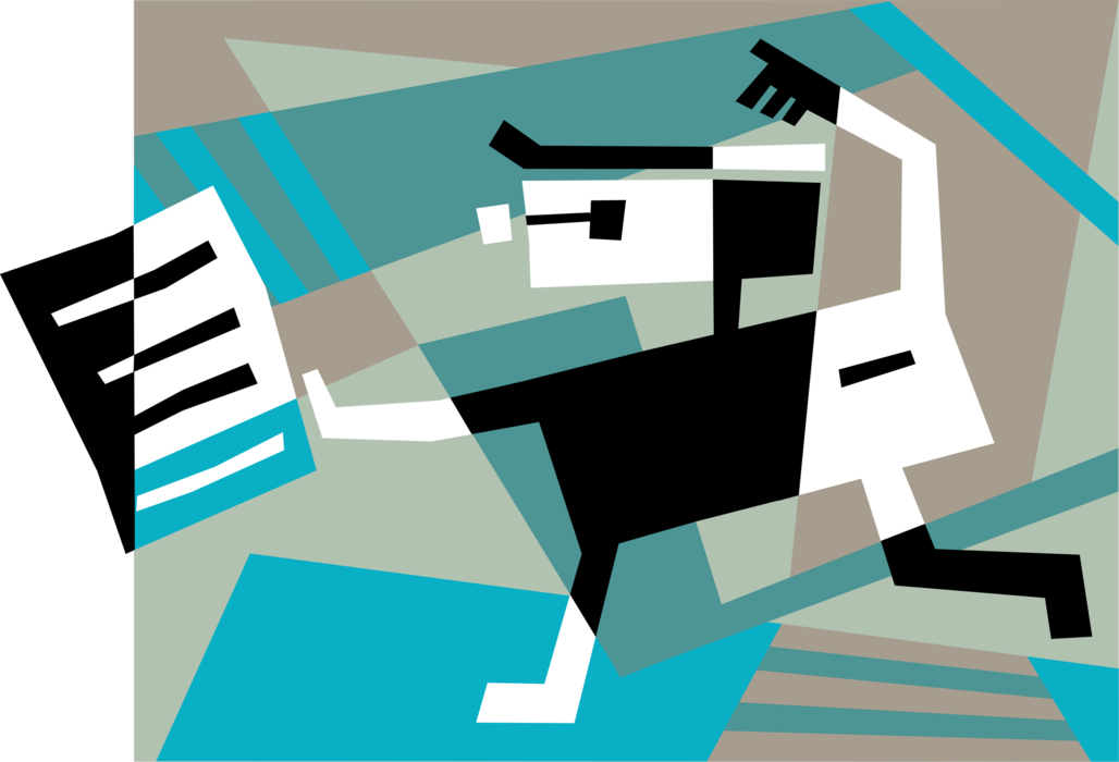 Vector Illustration of Unflappable Businessman Runs with Office Document
