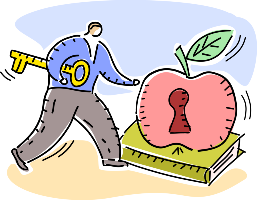 Vector Illustration of Student Seeks Vocational Academic Training with Learning Key and Apple Symbol of Knowledge