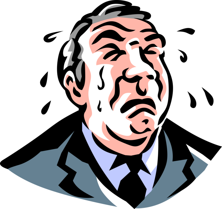 Vector Illustration of Disappointed Businessman Overcome by Grief Cries with Tears