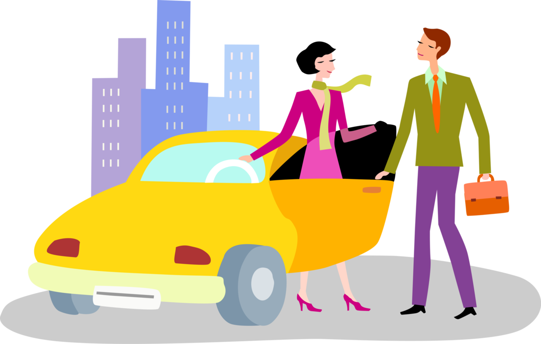 Vector Illustration of Dating and Relationship Couple Take Ride in Automobile Motor Vehicle Car