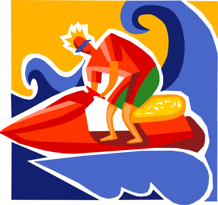 Vector Illustration of Personal Watercraft Water Sports Jet Skier on Sea-Doo Jet Ski