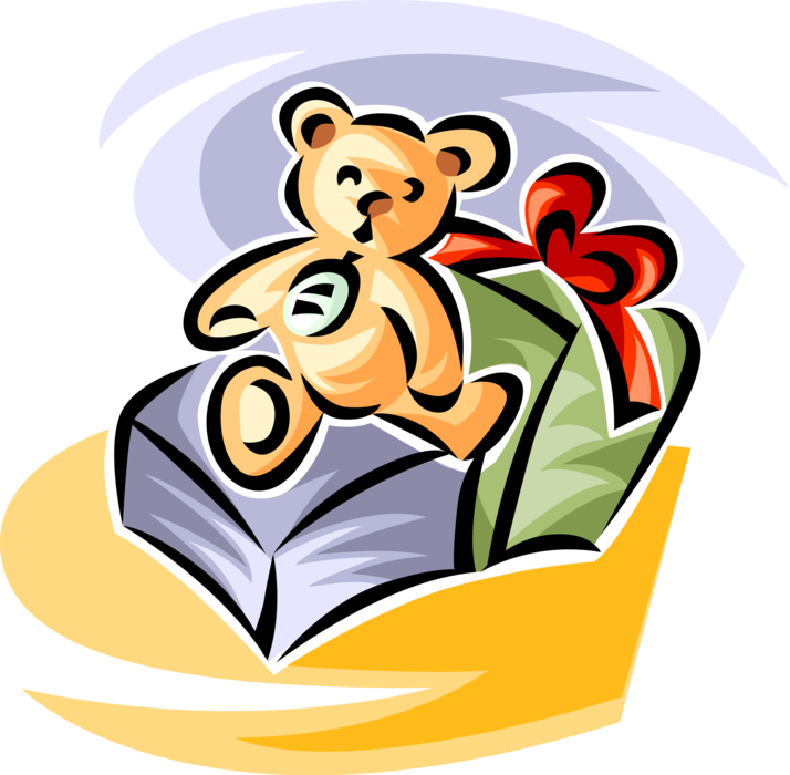 Vector Illustration of Stuffed Animal Teddy Bear Christmas Gift and Present