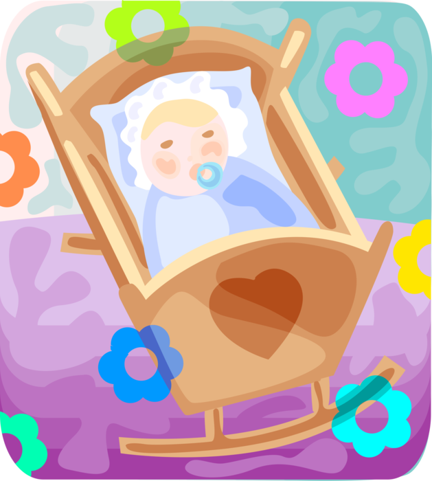 Vector Illustration of Newborn Infant Baby in Bassinet Cradle Bed