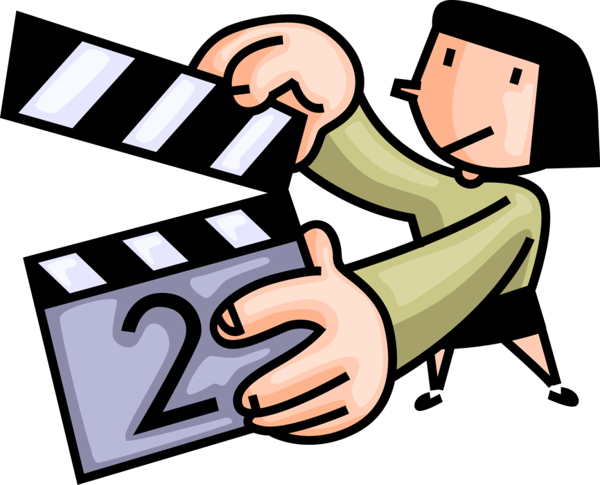 Vector Illustration of Cinematic Film Producer with Filmmaking and Video Production Clapperboard