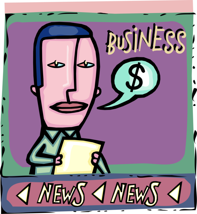 Vector Illustration of Television News Anchorman Reads Financial Business Stock Market Report