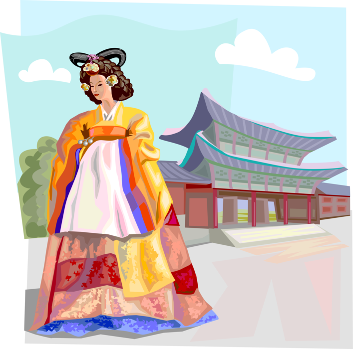 Vector Illustration of Traditional South Korean Clothing for Queen Choson Dynasty