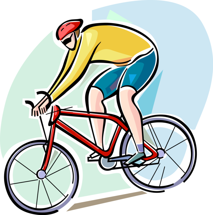Vector Illustration of Mountain Biker Cyclist Riding Hard on Bicycle