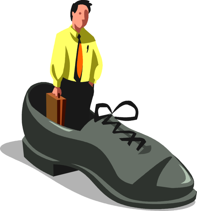 Vector Illustration of Disappointed Businessman Realizes He Can't Fill Management Shoes