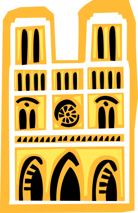 Vector Illustration of Christian Church Cathedral House of Worship of Notre Dame, Paris, France
