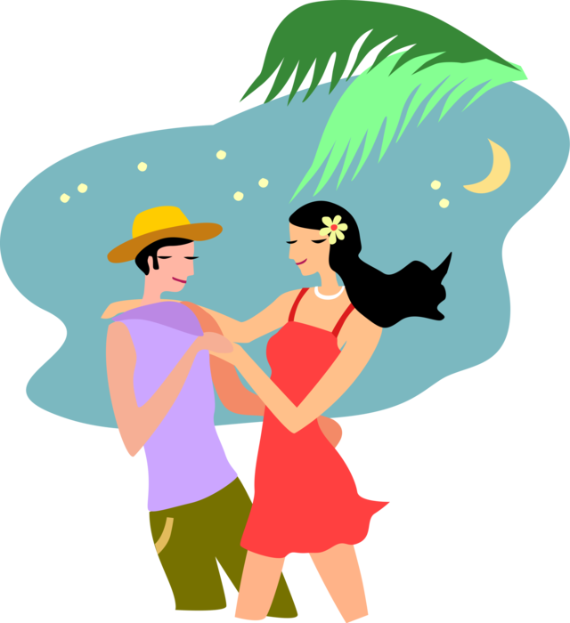 Vector Illustration of Romantic Couple in Relationship Enjoy Togetherness at Tropical Resort with Palm Tree